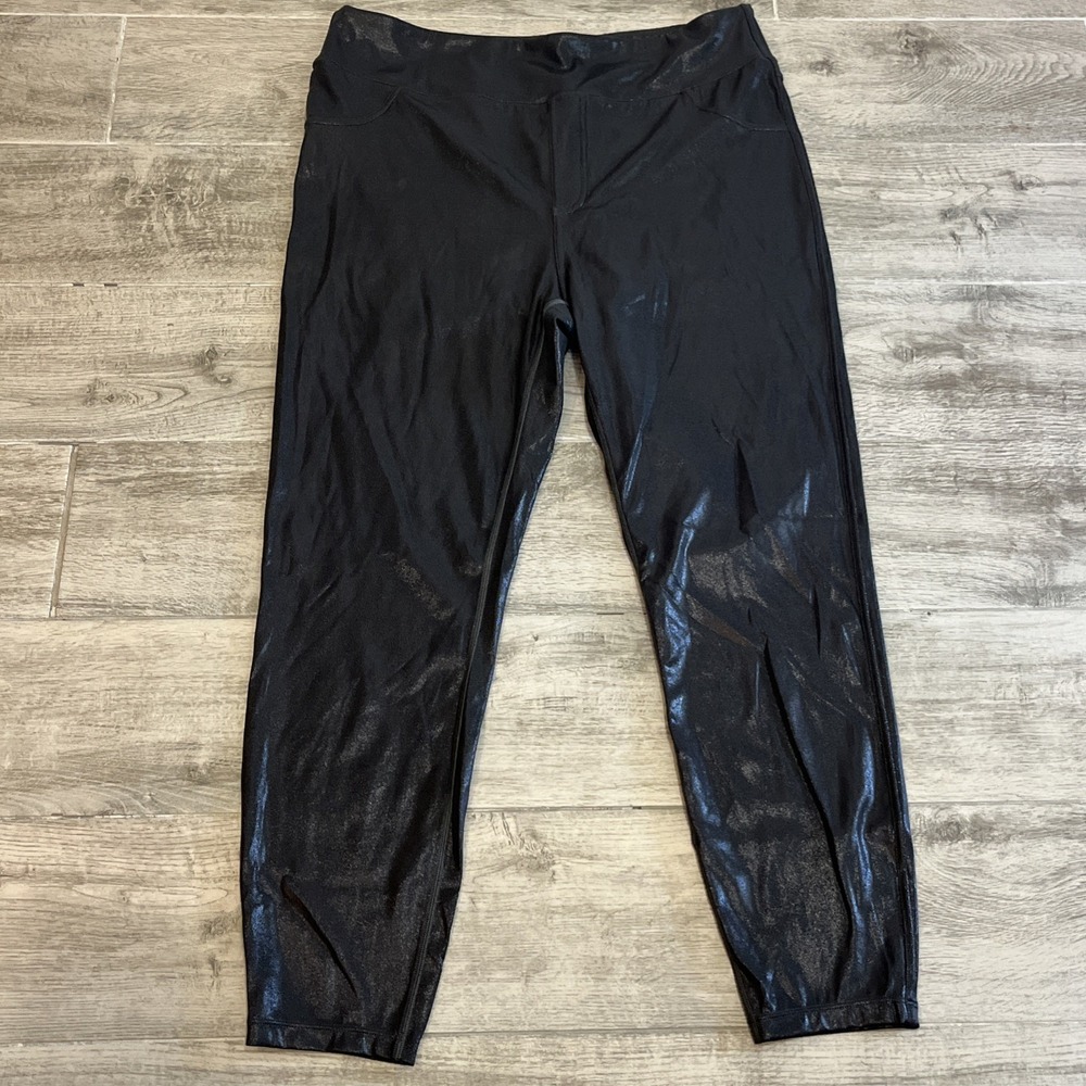 Halara SoftlyZero Faux Leather‎ High Waisted Pocket Leggings Black Shimmer Sz XL